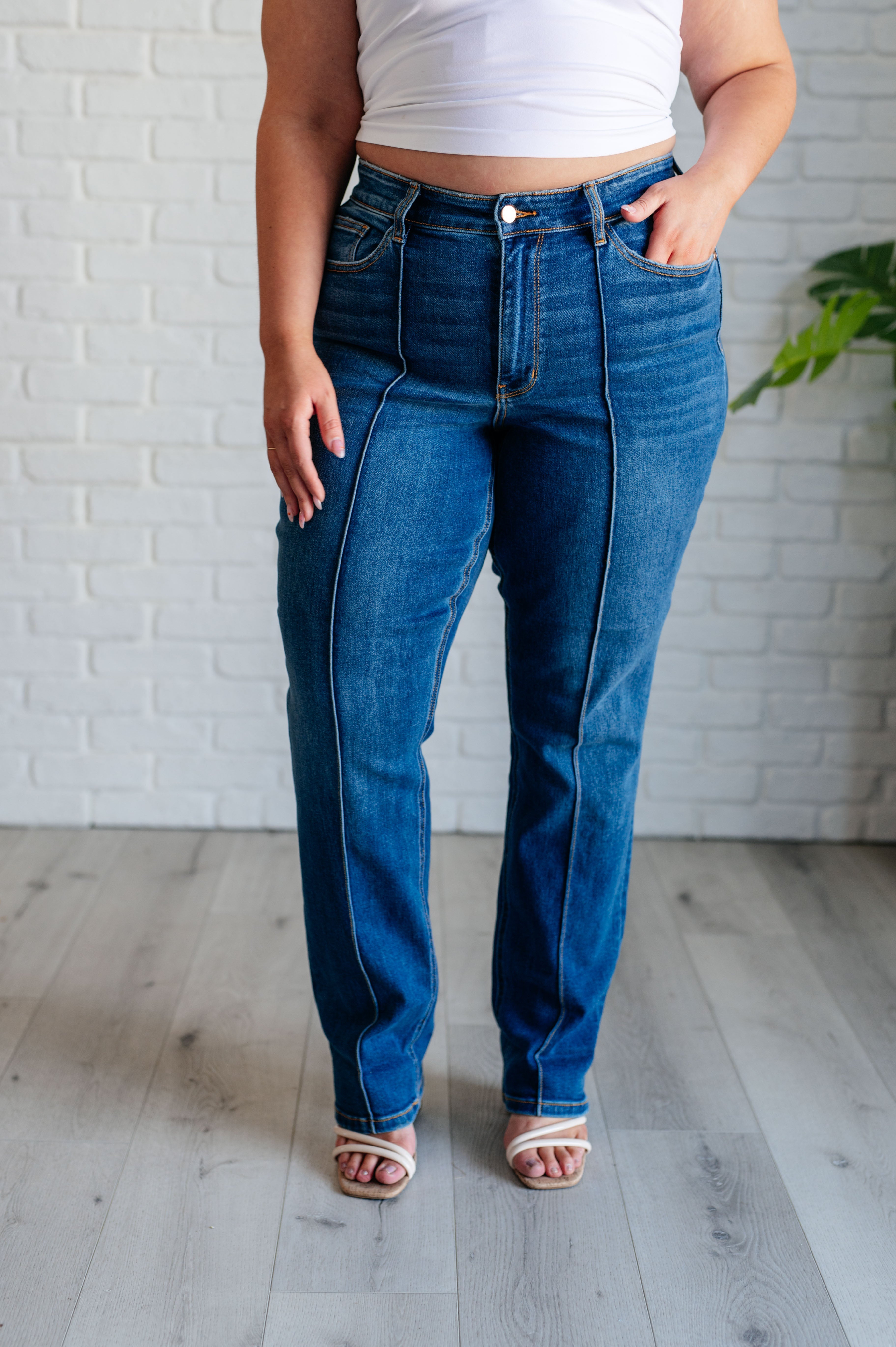 Denim Campbell High Rise Center Seam Detail Straight Jeans