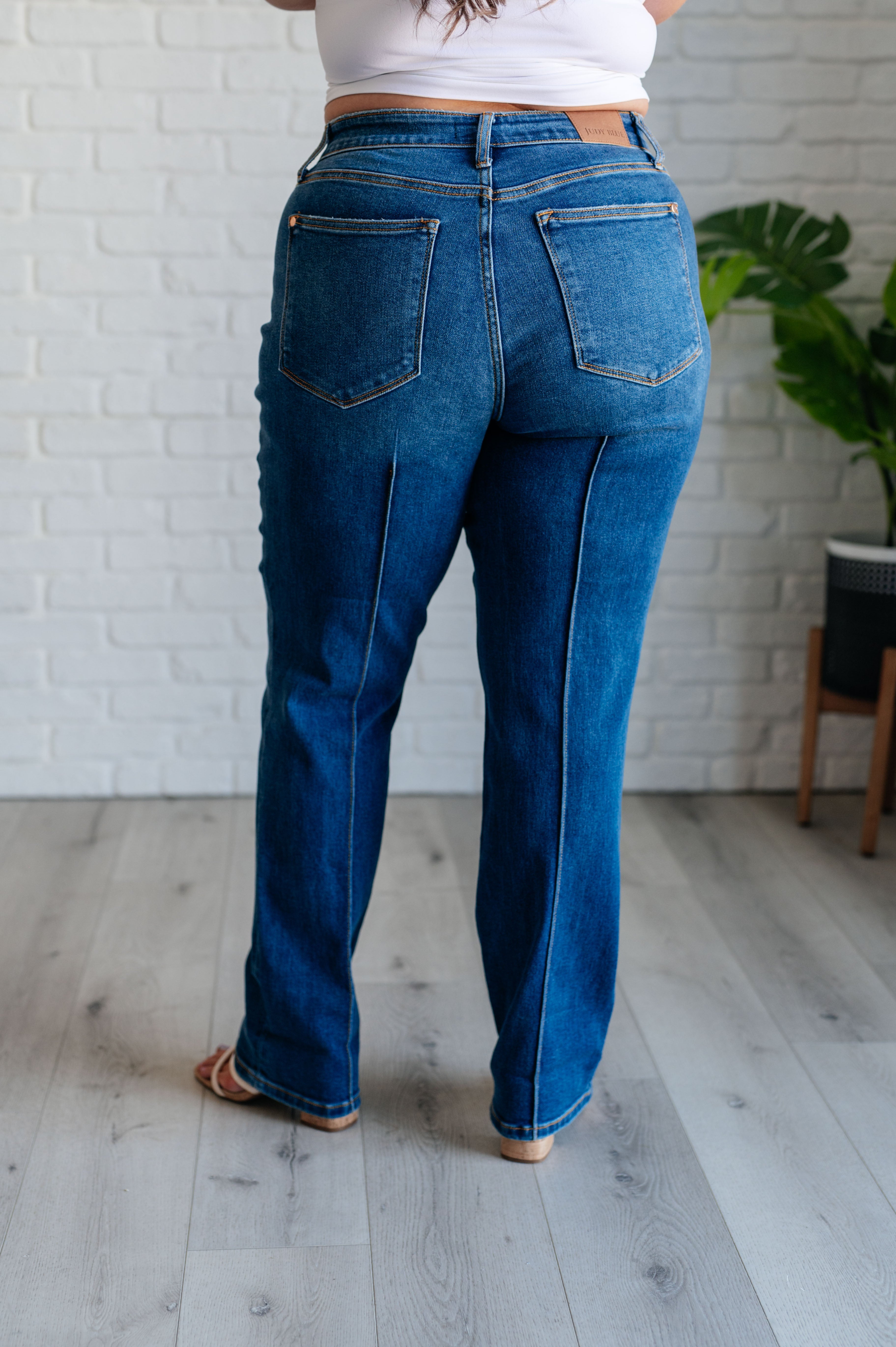 Denim Campbell High Rise Center Seam Detail Straight Jeans