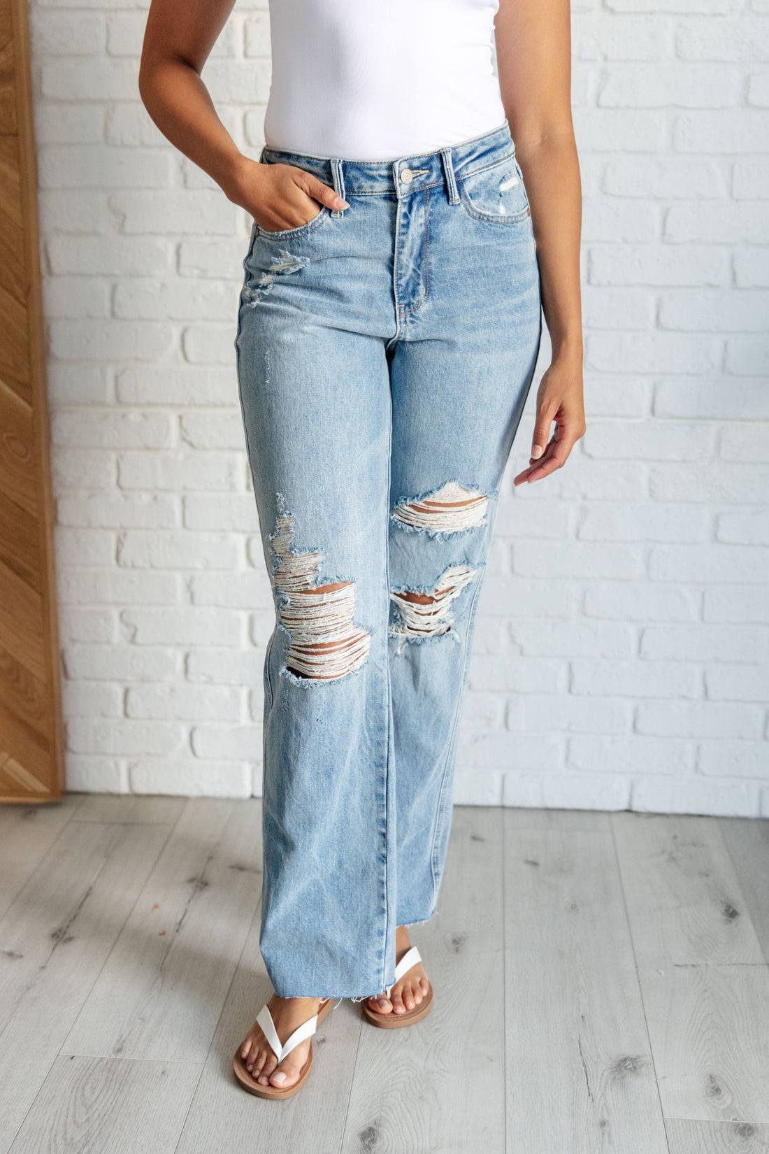 Denim Ramona High Rise Rigid Magic Destroyed Straight Jeans