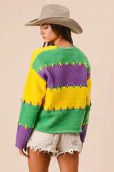 BiBi Stitch Detail Mardi Gras Stripes Sweater