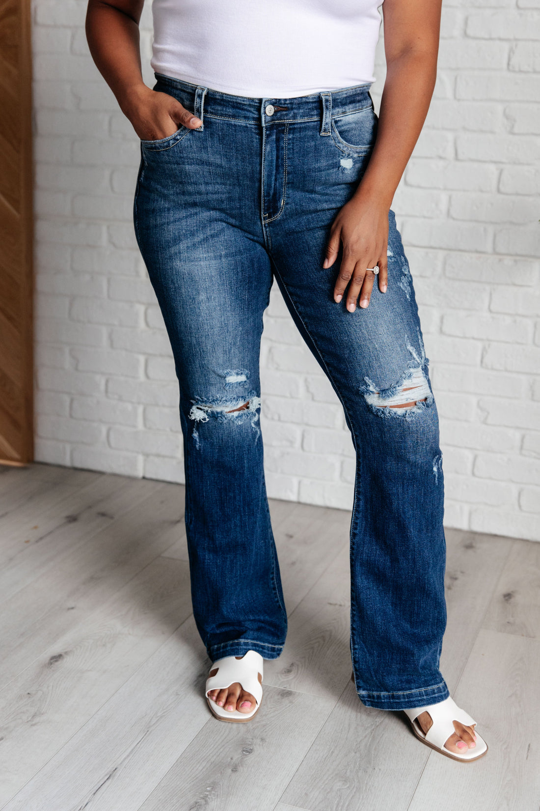 Denim Mila Mid Rise Distressed Bootcut Jeans