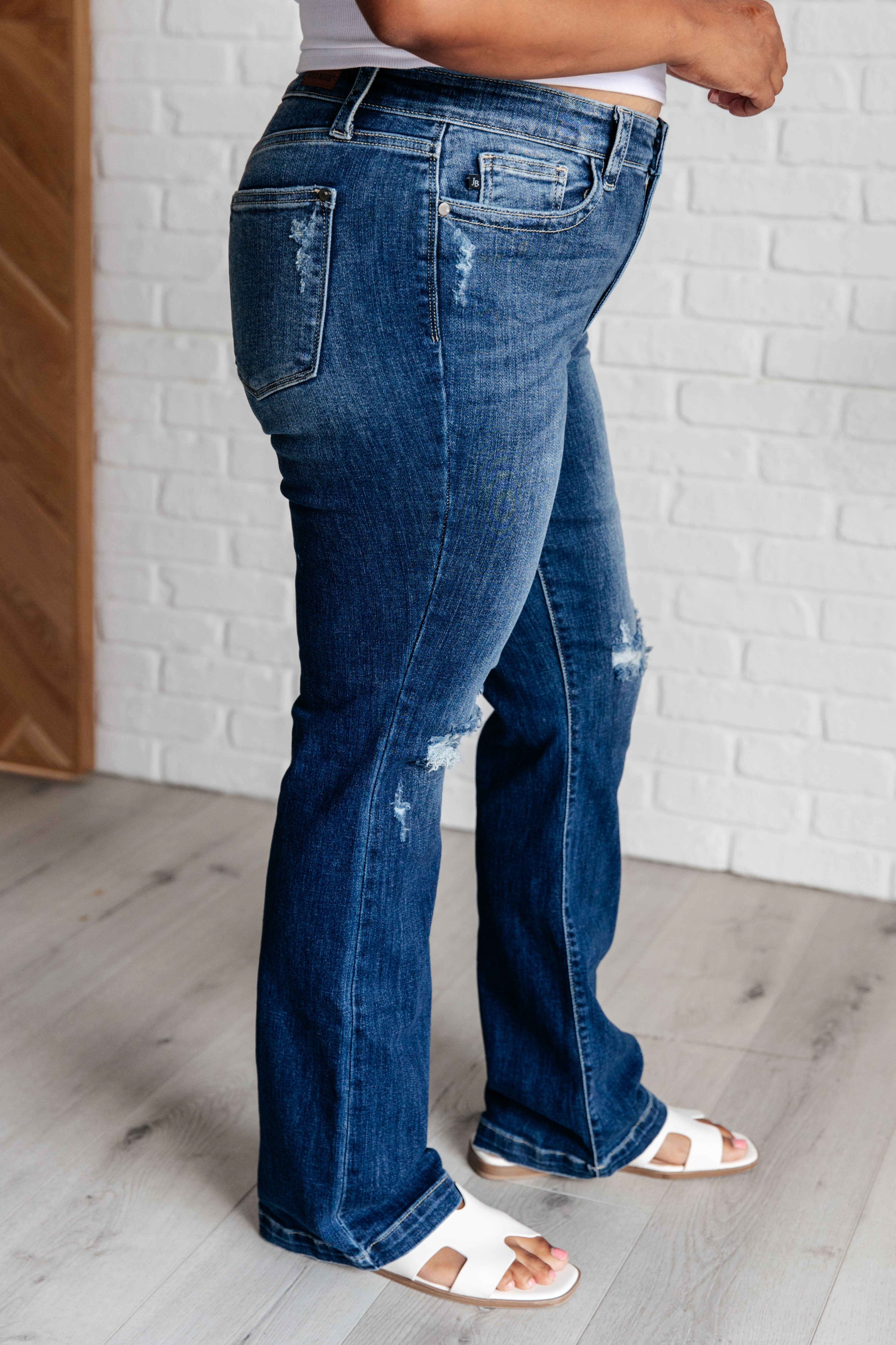 Denim Mila Mid Rise Distressed Bootcut Jeans