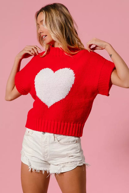BiBi Rib Banded Heart Pattern Valentines Sweater