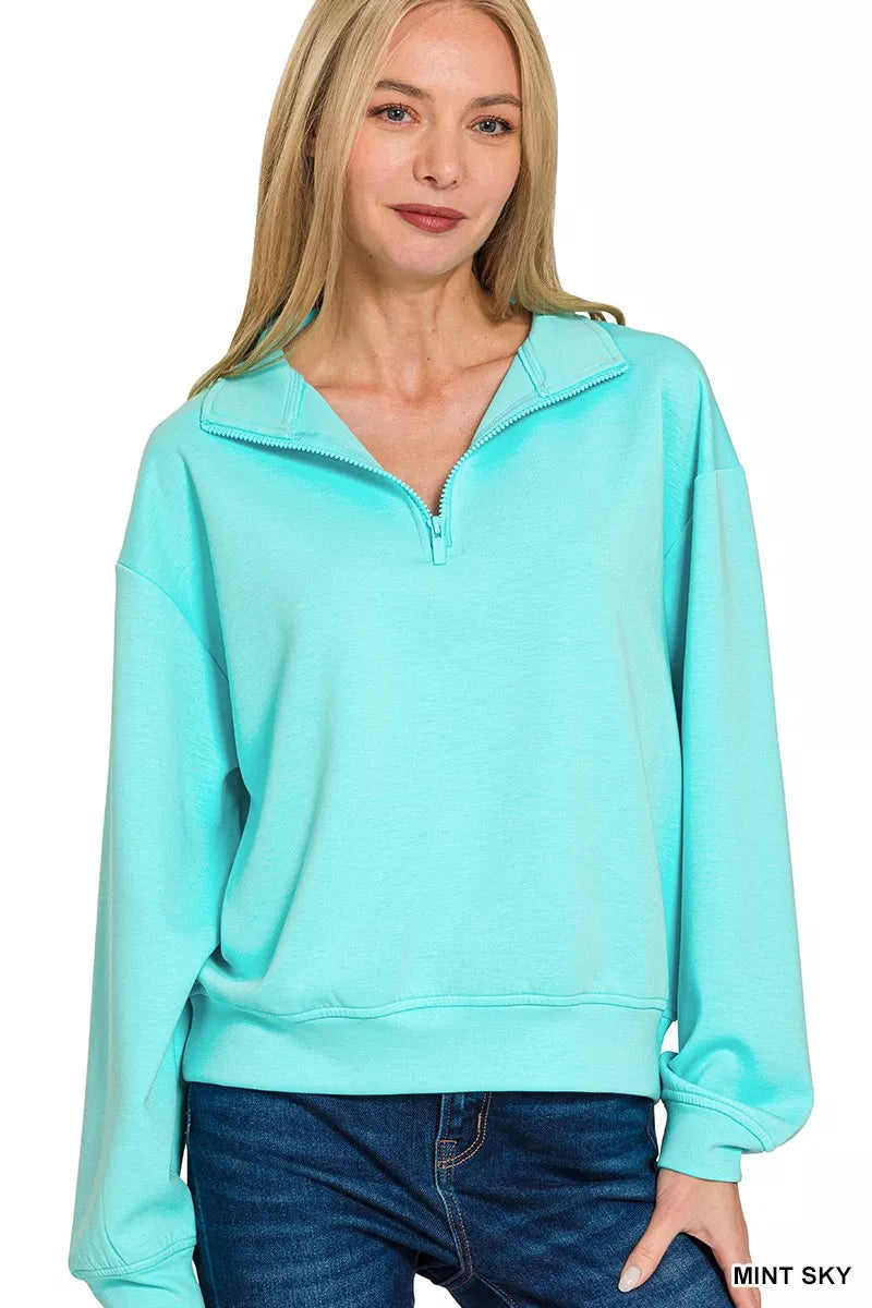 Zenana Scuba Half Zip Pullover Sweatshirt