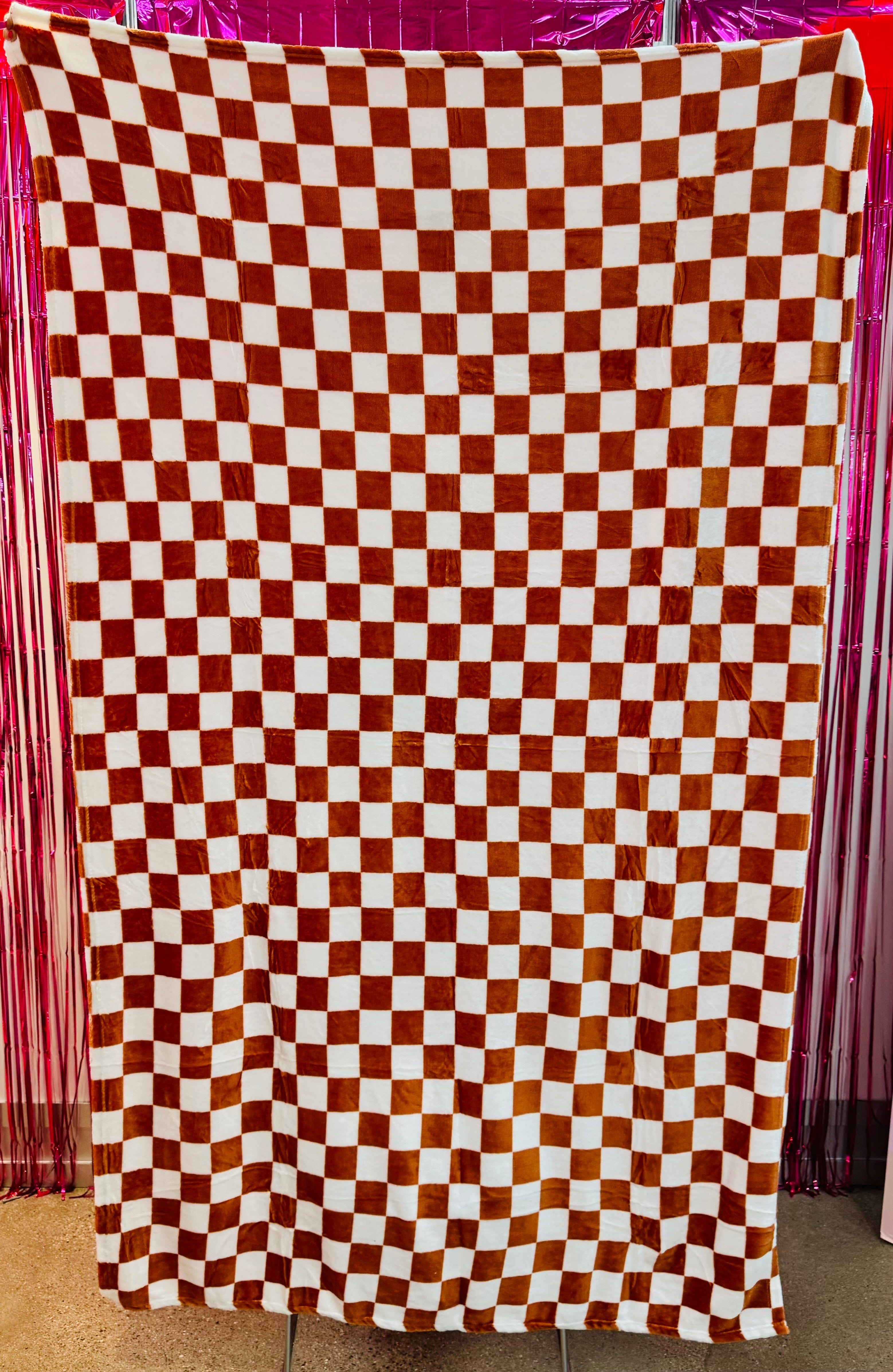 Burnt Orange Checkered Throw Blanket