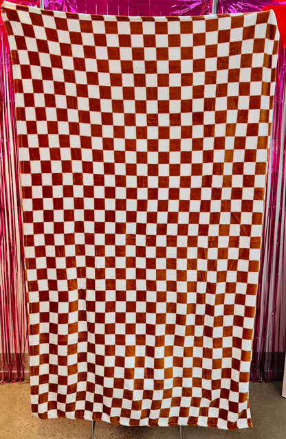 Burnt Orange Checkered Throw Blanket