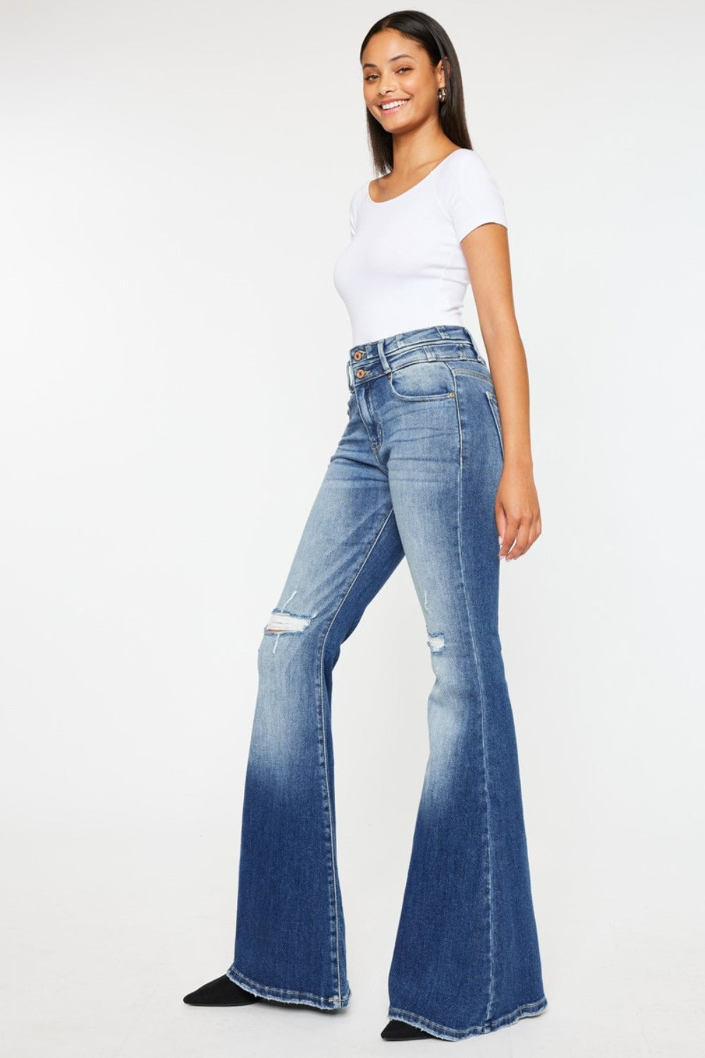 High Rise Wide Waistband Flare Jeans by Kancan