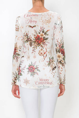 Merry Christmas Rhinestone Mesh Top by Origami