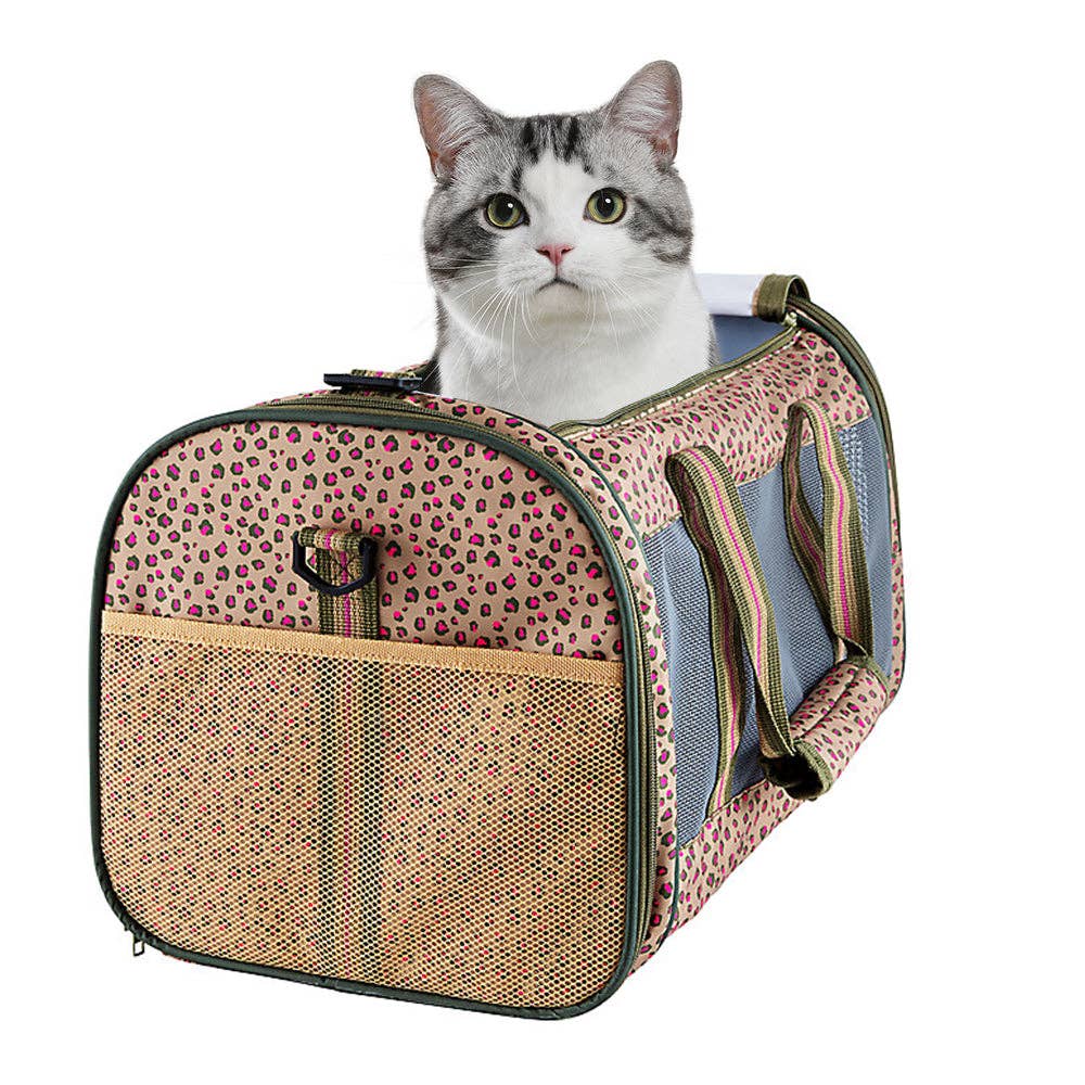 GOOPAWS Soft-Sided Travel Small Dog &amp; Cat Carrier Bag, Orange Cheetah