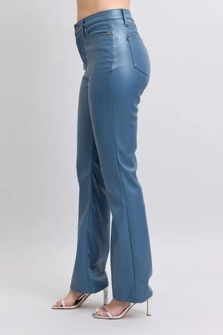 Judy Blue Full Size High Waist Tummy Control Faux Leather Bootcut Pants Plus Size