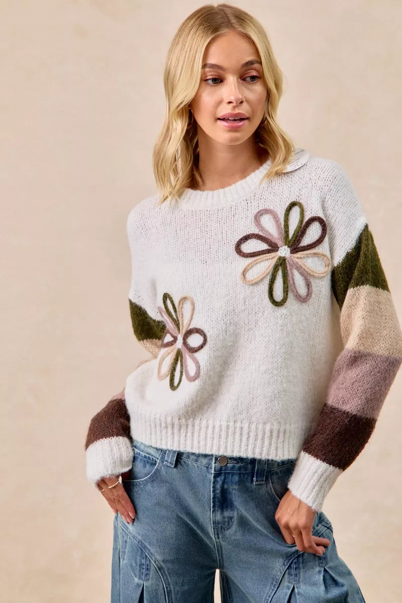 BiBi Flower Color Block Sweater