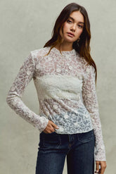 SO ME Lace Long Sleeve 3d Effect Floral Layering Top