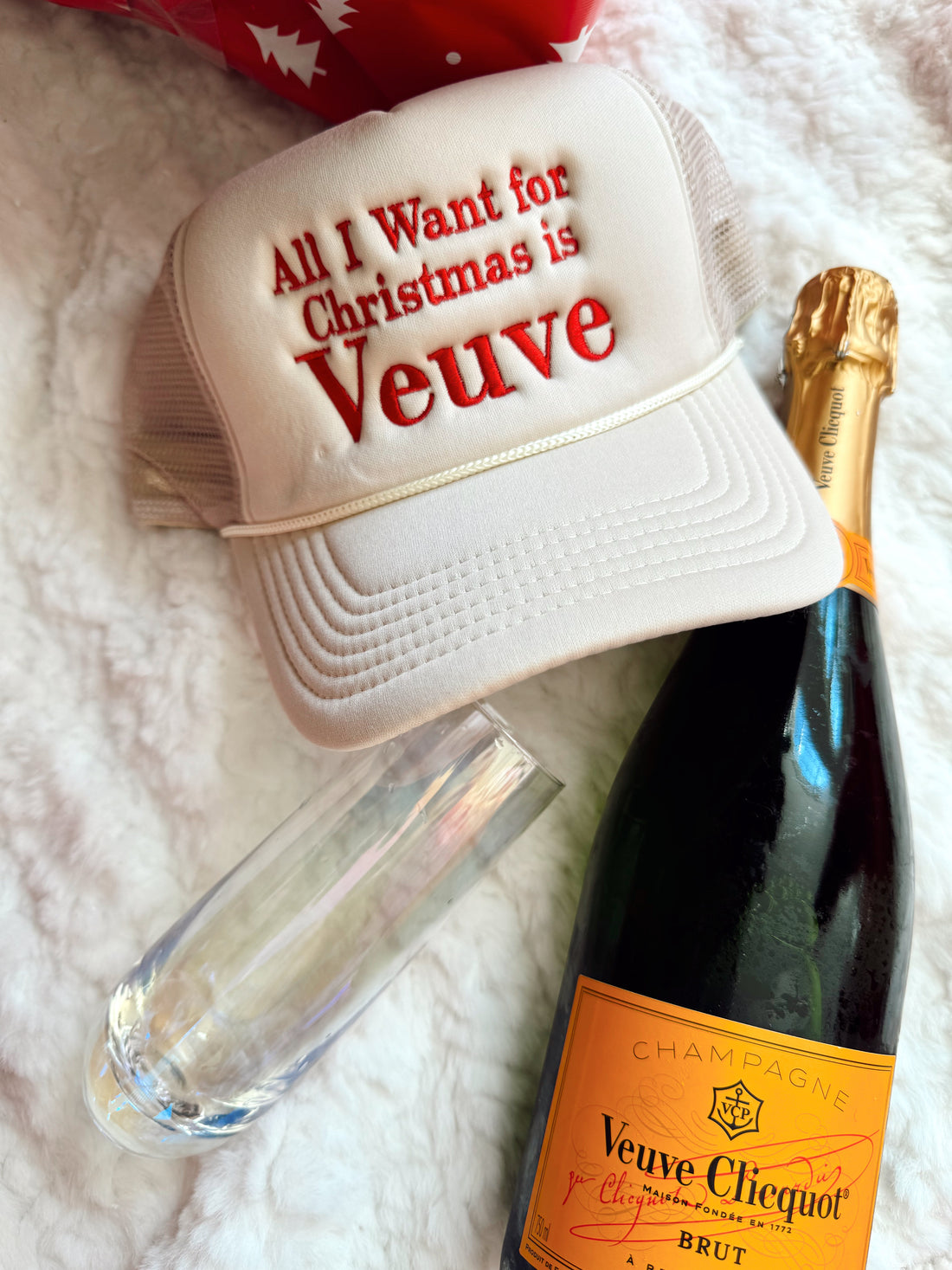 Hat All I Want For Christmas is Veuve - Tan Foam Trucker Hat