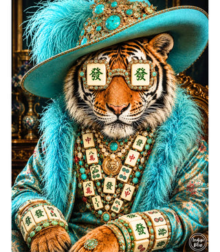 Mahjong Tiger King Rhinestone Graphic Tee