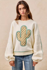 BiBi Cactus Embroidered Fleece Sweatshirt