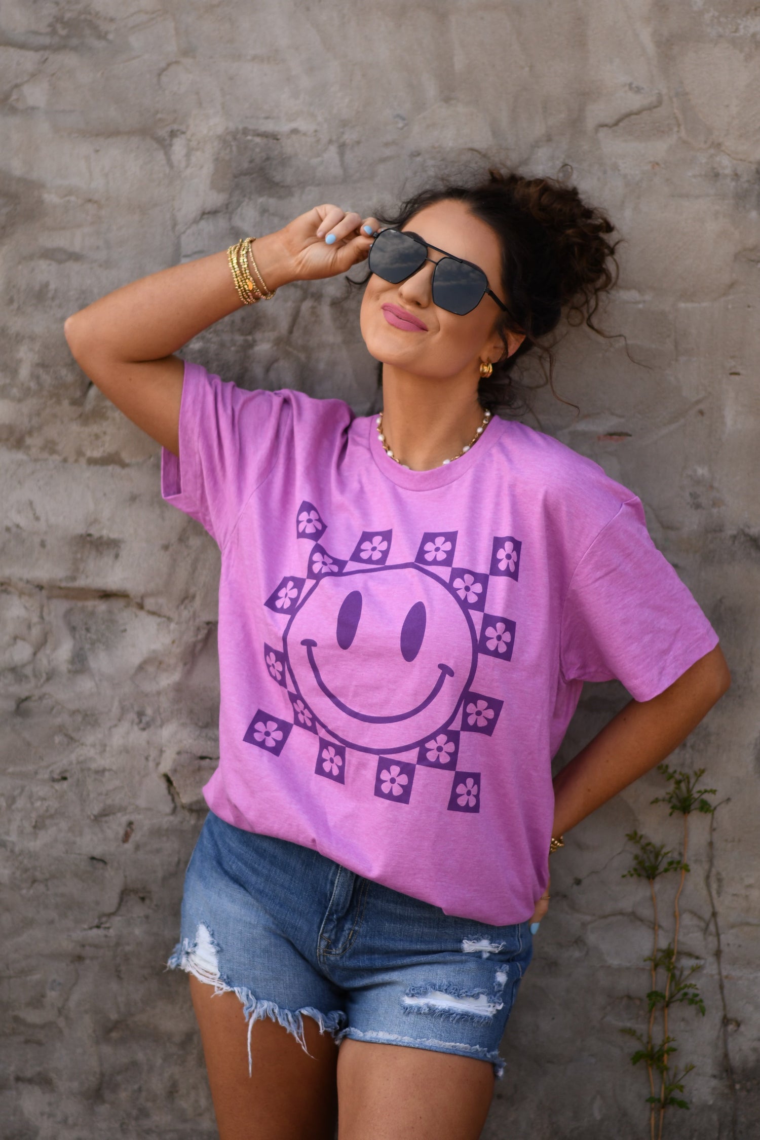 Purple Smiley Flowers Tee
