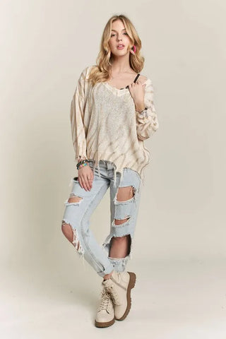 ADORA Frayed Zebra Knit Top