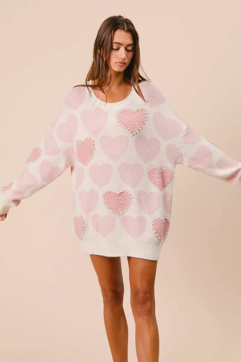 BiBi Heart Pattern Sweater with Pearl Detail
