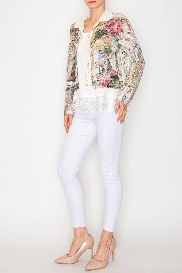 Cropped Sequin Embellished Button-Up Jacket -4811IV ROSE WEST