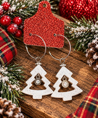 Snowy Sparkle Christmas Tree Hoop Earrings