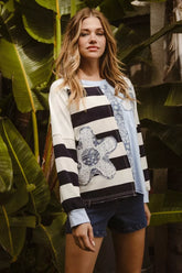 BiBi Patchwork Striped Round Neck Sweatshirt