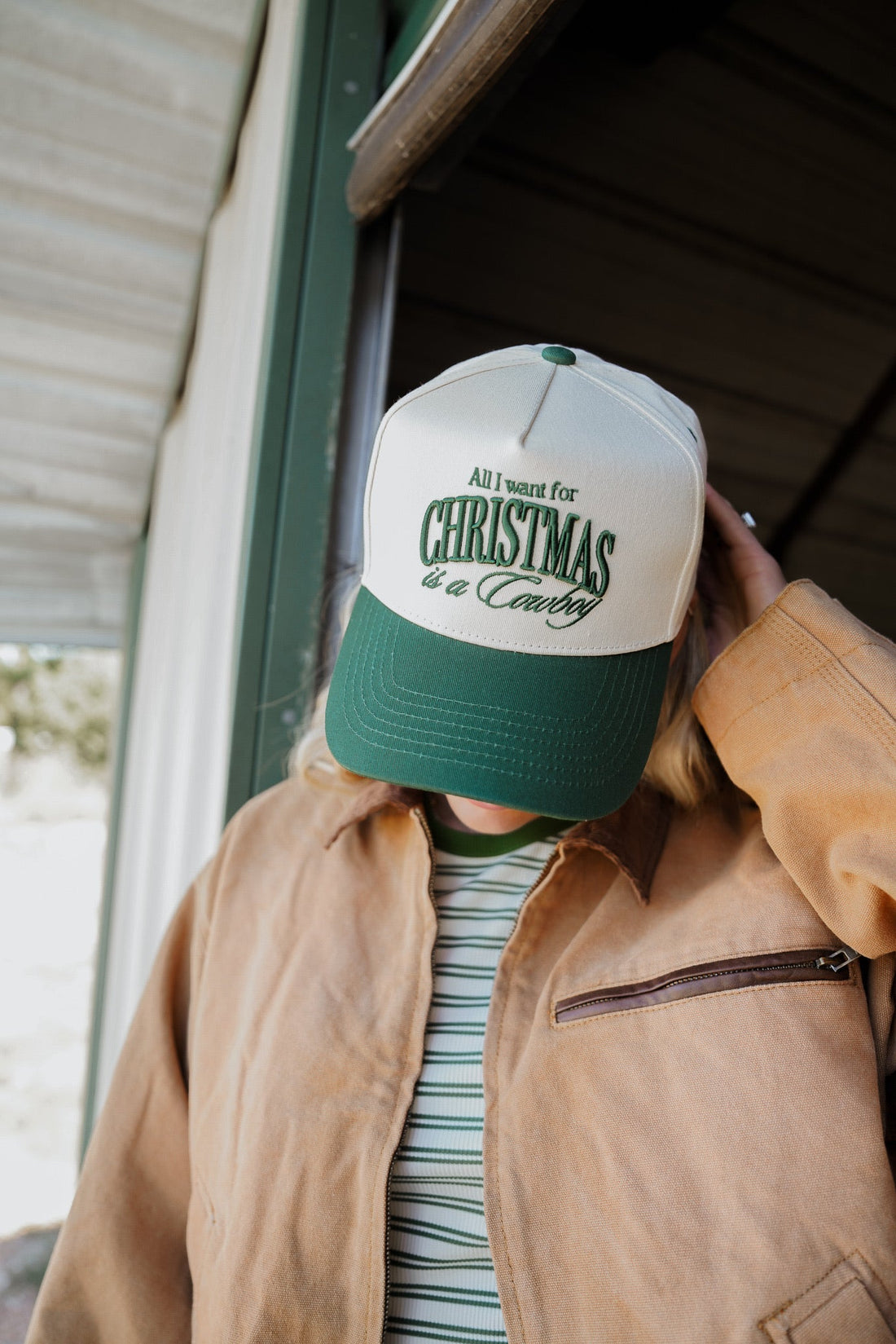 Hat All I want for Christmas is a Cowboy - Green Vintage Trucker Hat