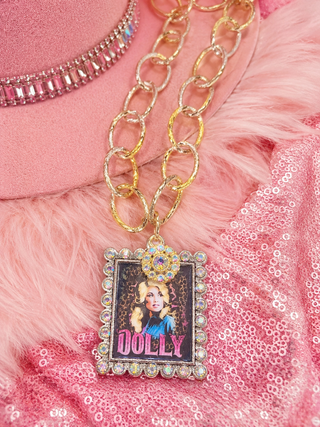 Dolly Rhinestone Framed Pendant Necklace