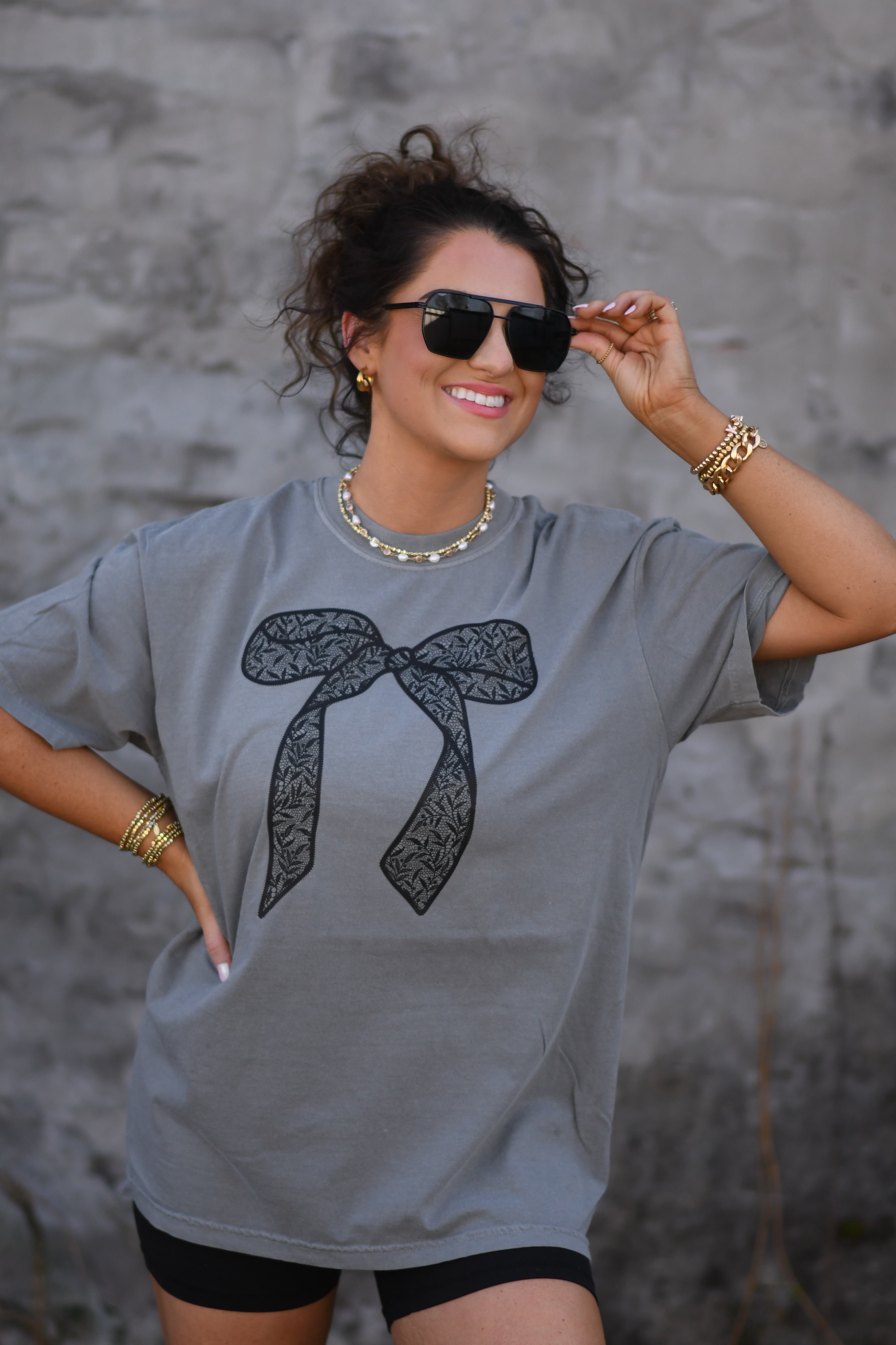 Black Lace Bow Tee