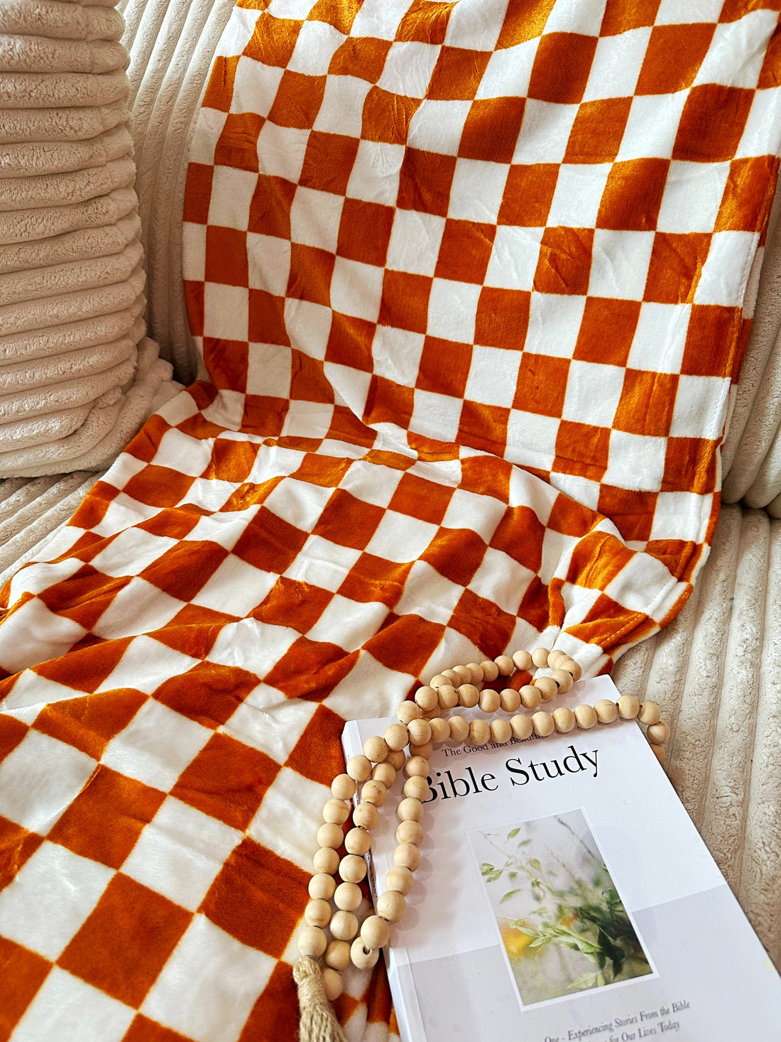 Burnt Orange Checkered Throw Blanket