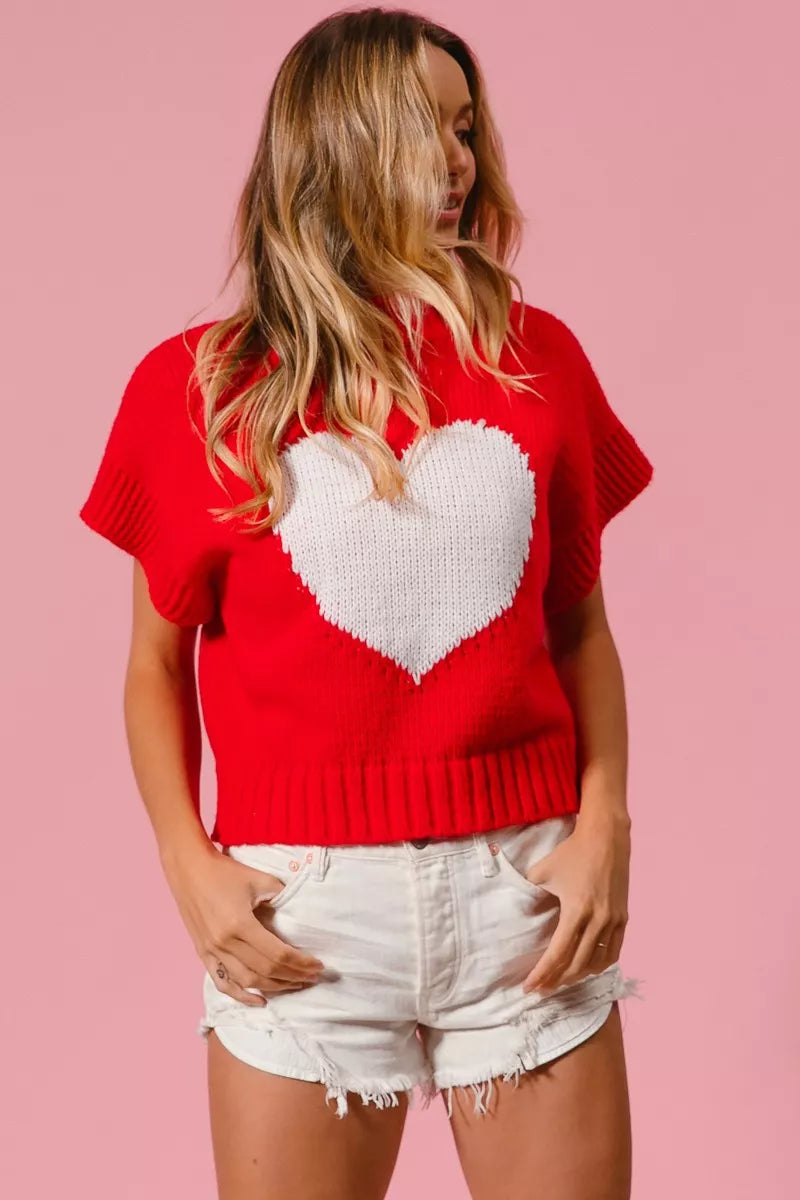 BiBi Rib Banded Heart Pattern Valentines Sweater