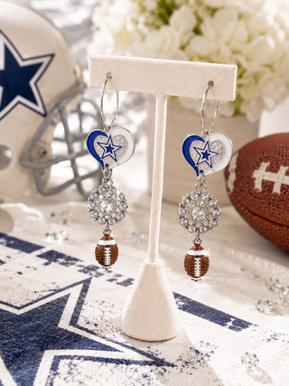 Cowboys Star Rhinestone Football Drop Earrings