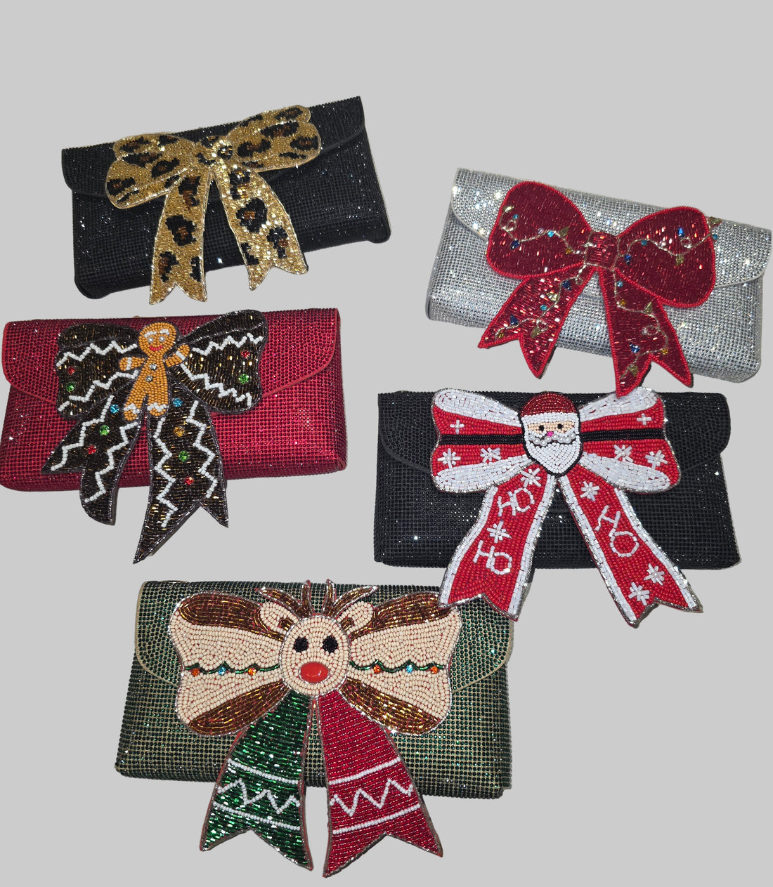 Festive Christmas Bow Sequin Clutch Purse Collection