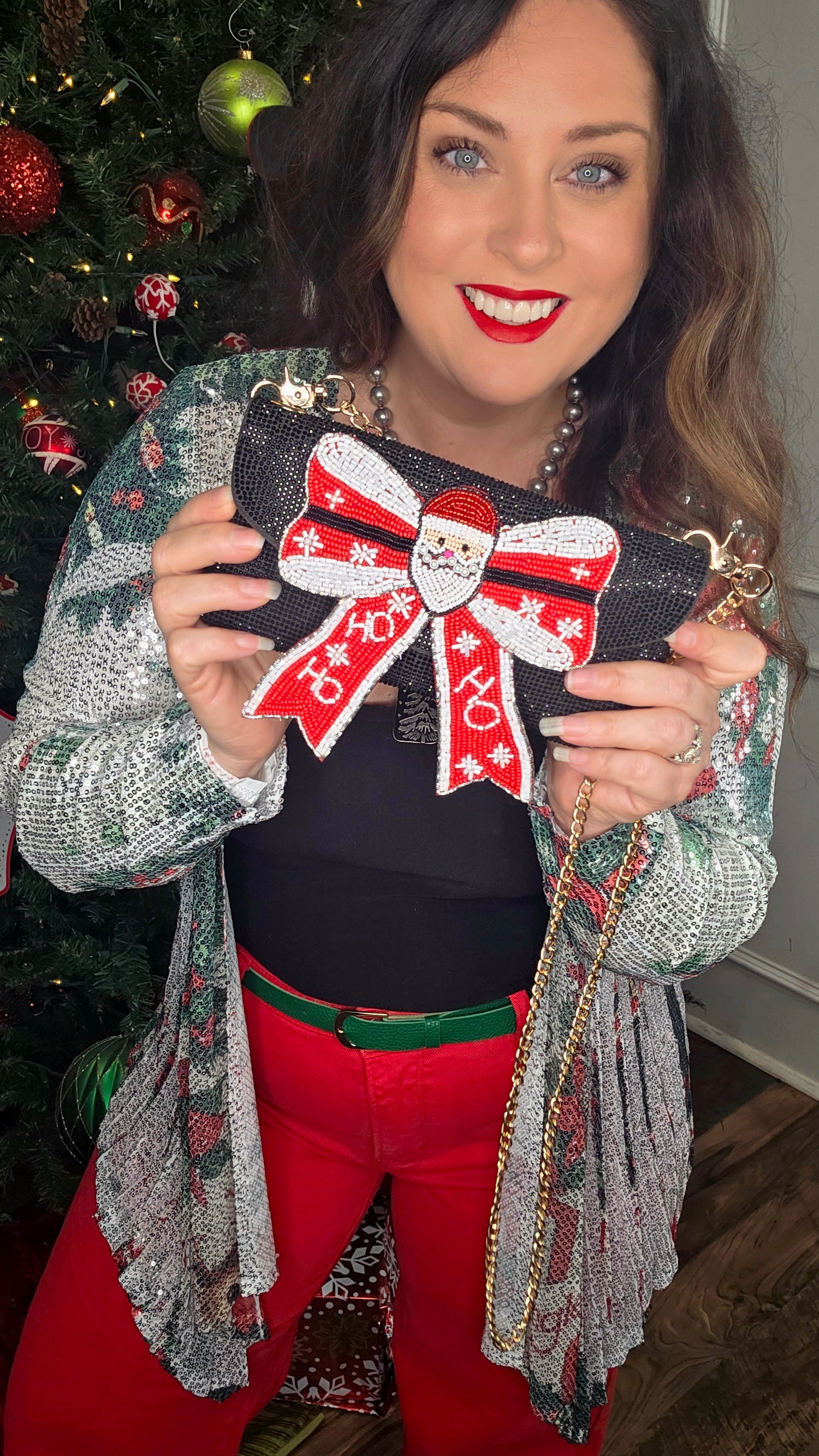 Festive Christmas Bow Sequin Clutch Purse Collection