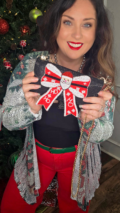 Festive Christmas Bow Sequin Clutch Purse Collection