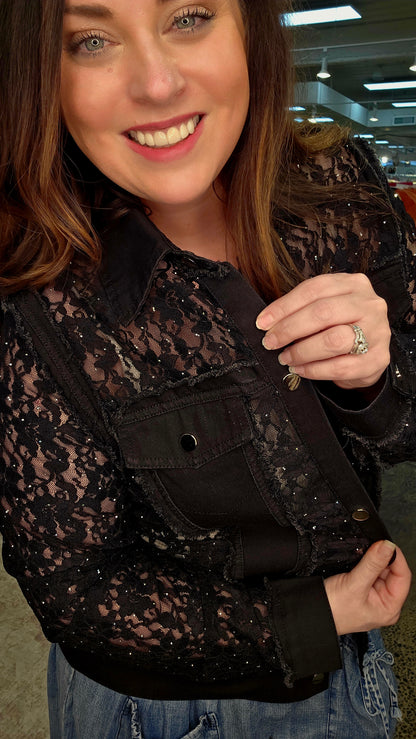 Midnight Sparkle Black Lace Jacket