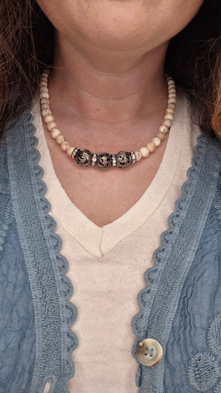 Vintage Metal Scroll Beaded Necklace by Sandra Ling Designs