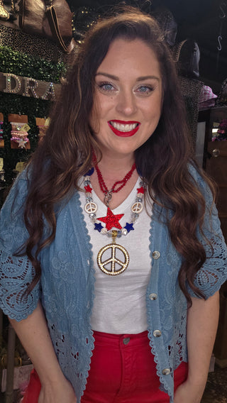 Red Star Beaded Necklace by Sandra Ling Designs