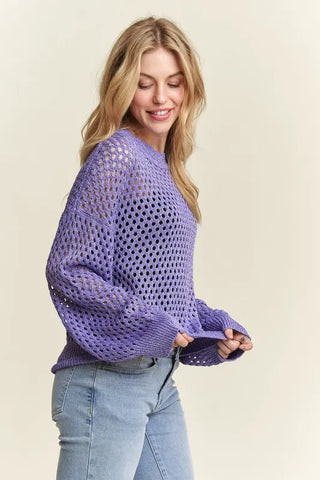 ADORA Round Neck Lurex Crochet Top