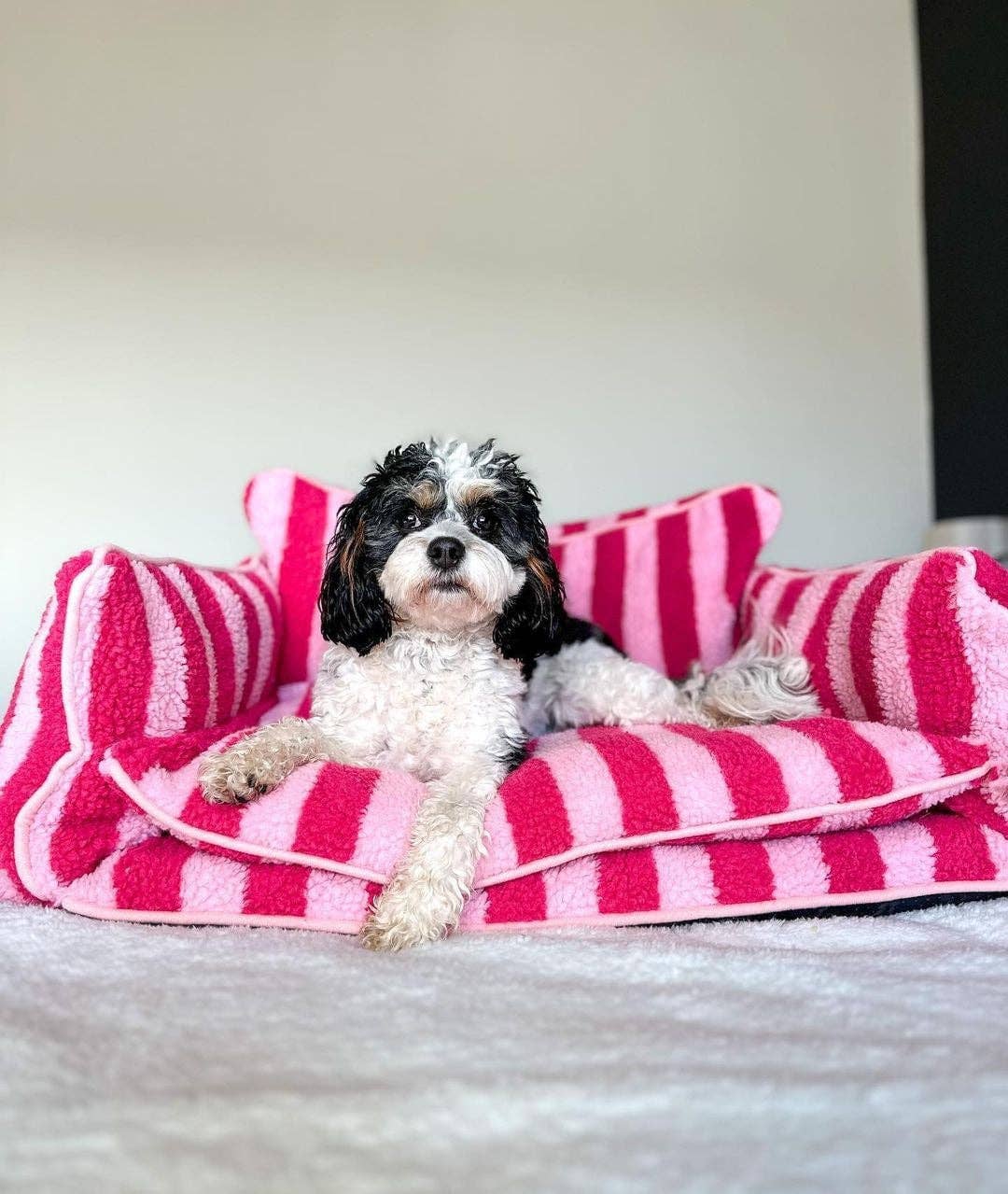 Pretty Pink Striped Dog Bed