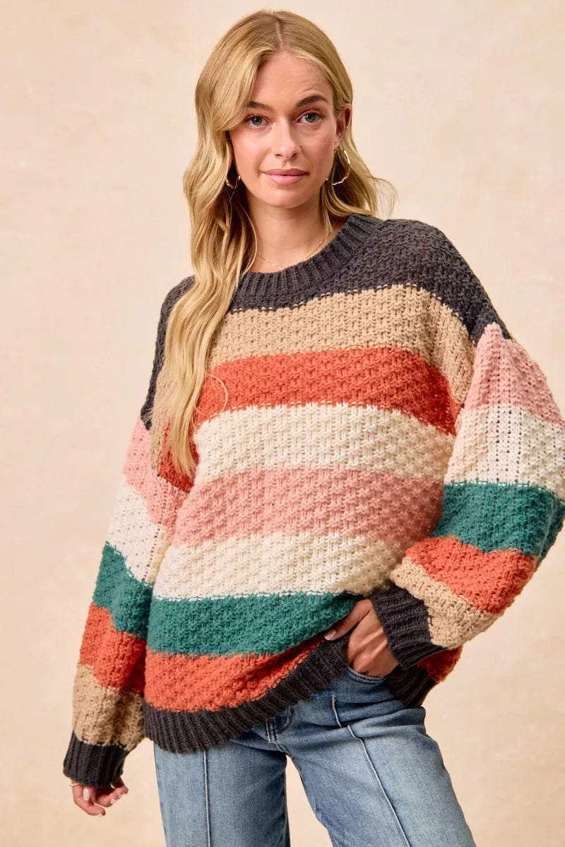 BiBi Stripes Color Block Chunky Sweater