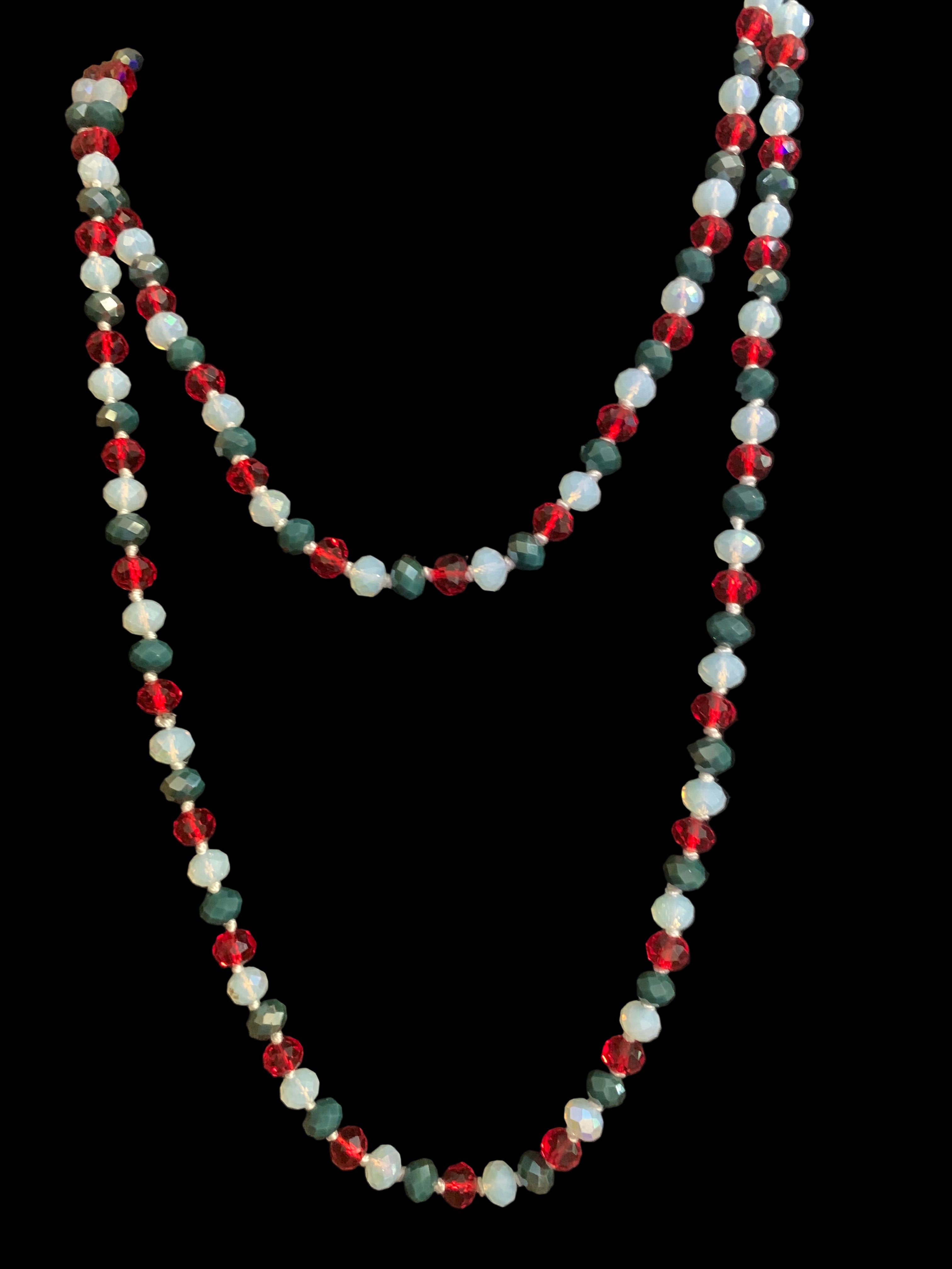 Red Green and White Beaded Necklace
