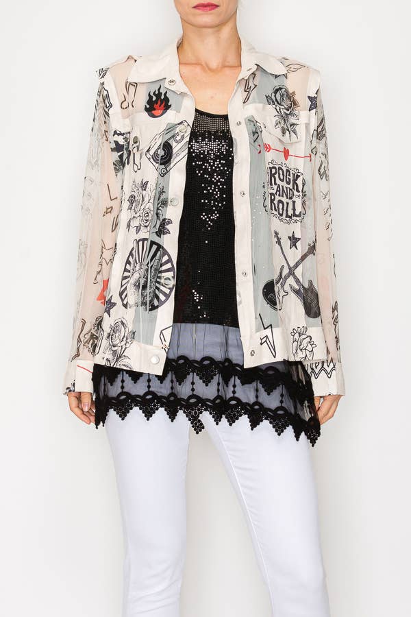 Faux Suede Mesh Trimmed Detailed Jacket - 4820BG RNR