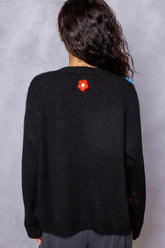 POL Button Down Diamond Pattern Round Neck Cardigan