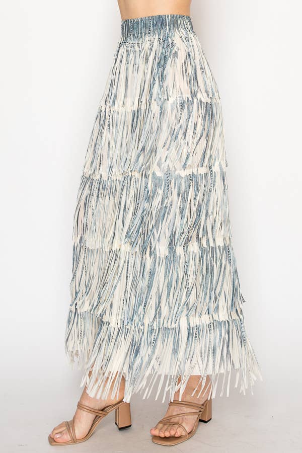Layered Fringe Tiered Maxi Skirt - 4794BG 2DENIM