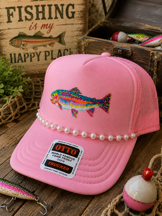 Reel Sweet Pearl Trout Trucker Hat