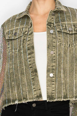 Denim jacket w/ sparkly details  OLS-4777SW OLIVE: SW OLIVE / L