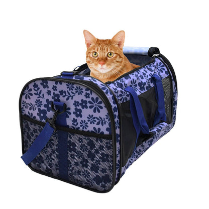 GOOPAWS Soft-Sided Small Dog Cat Carrier Bag, Floral Print Blue, 19&