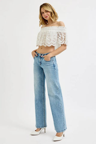RISEN Full Size Low Rise Ankle Boyfriend Distressed Jeans Plus Size