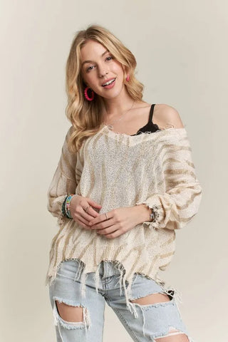 ADORA Frayed Zebra Knit Top