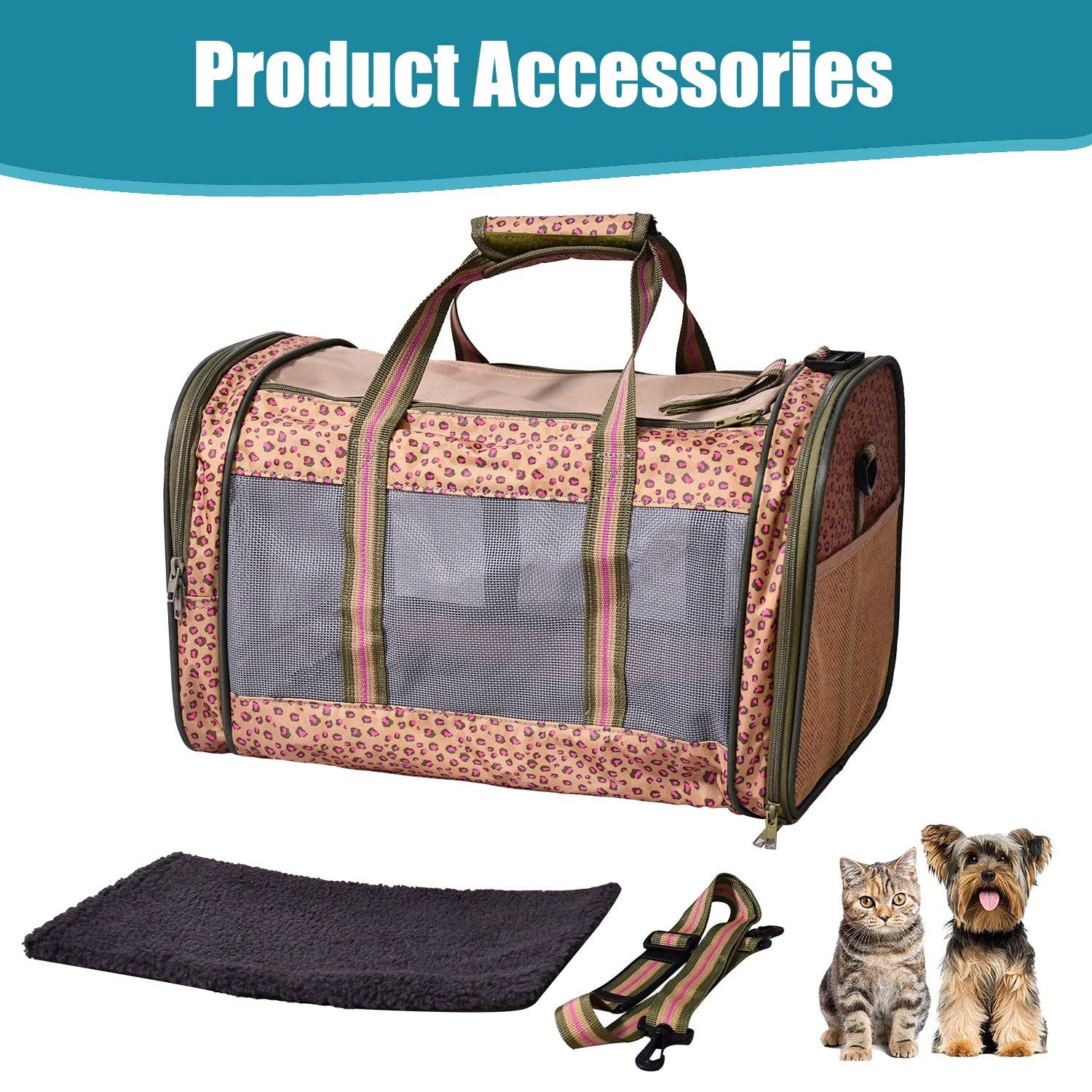 GOOPAWS Soft-Sided Travel Small Dog &amp; Cat Carrier Bag, Orange Cheetah